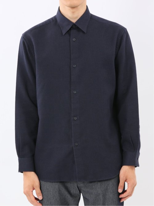 綿混 起毛ワッフル レギュラーカラー長袖シャツ