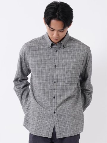 シャツ メンズ 長袖 ボタンダウン 起毛 チェック 綿 コットン アムンゼン ややゆったり 胸ポケット
