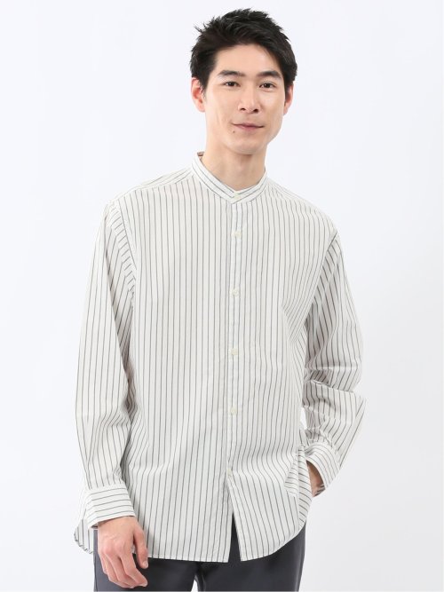 TechLinen バンドカラー 7分袖シャツ(M 75紺): トップス | TAKA-Q