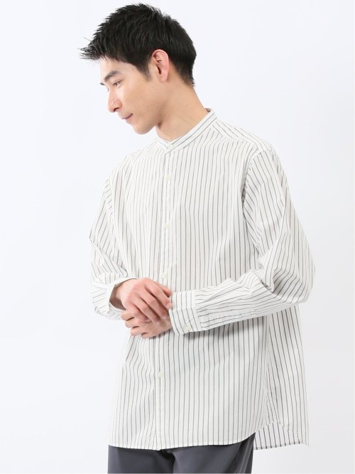 コットンタイプライター バンドカラー長袖シャツ