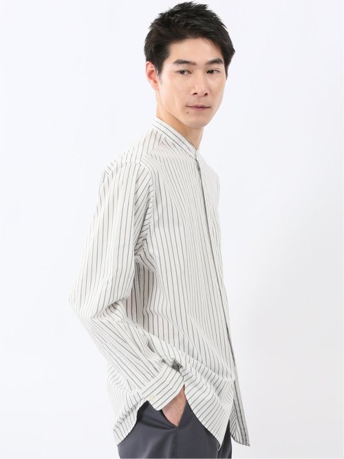 コットンタイプライター バンドカラー長袖シャツ