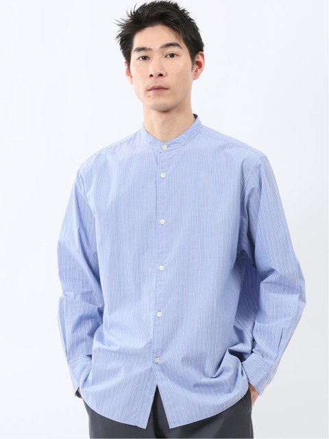 コットンタイプライター バンドカラー長袖シャツ