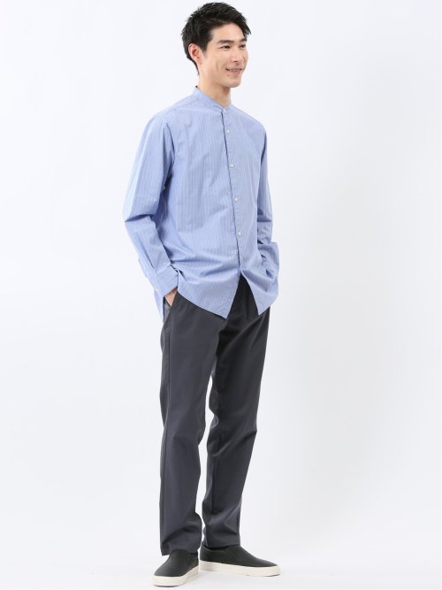 コットンタイプライター バンドカラー長袖シャツ