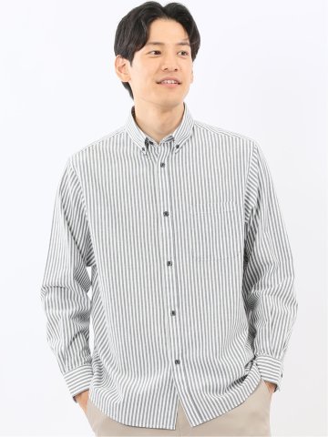 綿100% アムンゼンストライプ ボタンダウン長袖シャツ