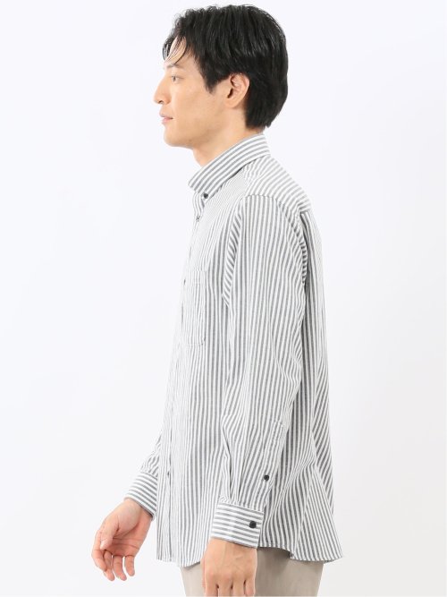 綿100% アムンゼンストライプ ボタンダウン長袖シャツ
