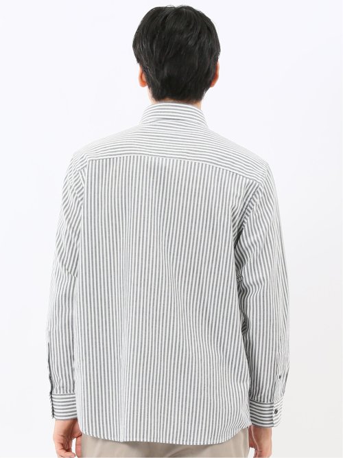 綿100% アムンゼンストライプ ボタンダウン長袖シャツ