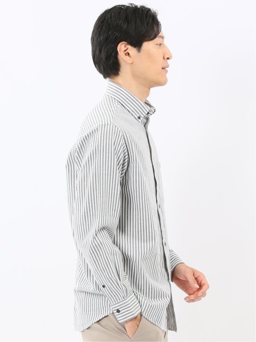 綿100% アムンゼンストライプ ボタンダウン長袖シャツ