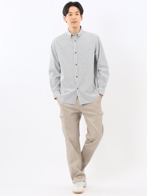 綿100% アムンゼンストライプ ボタンダウン長袖シャツ