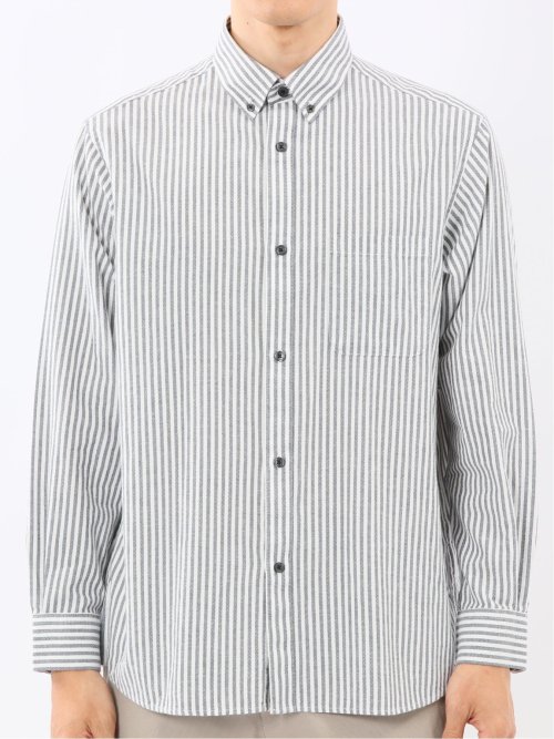 綿100% アムンゼンストライプ ボタンダウン長袖シャツ