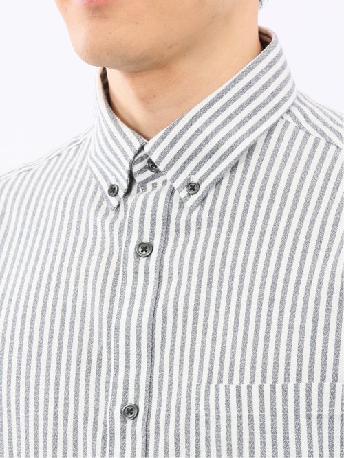 綿100% アムンゼンストライプ ボタンダウン長袖シャツ