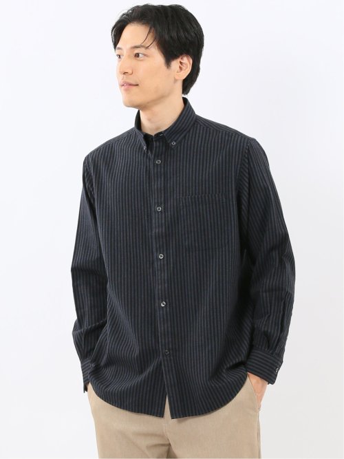 綿100% アムンゼンストライプ ボタンダウン長袖シャツ