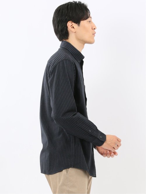 綿100% アムンゼンストライプ ボタンダウン長袖シャツ