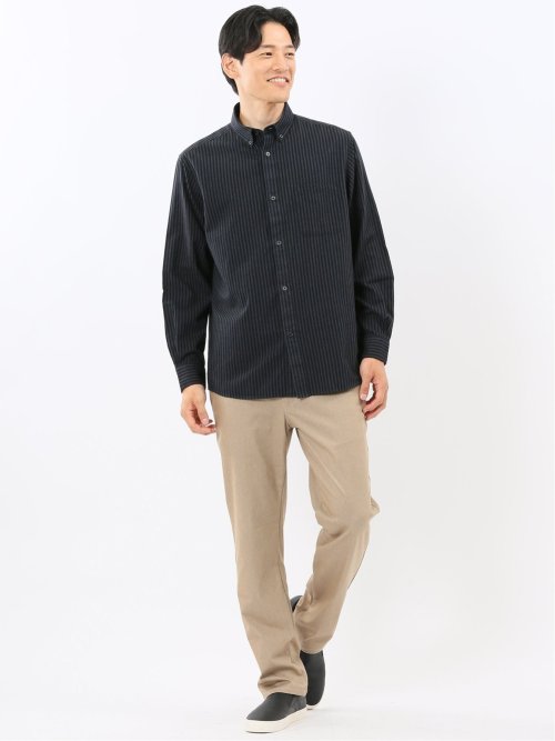 綿100% アムンゼンストライプ ボタンダウン長袖シャツ