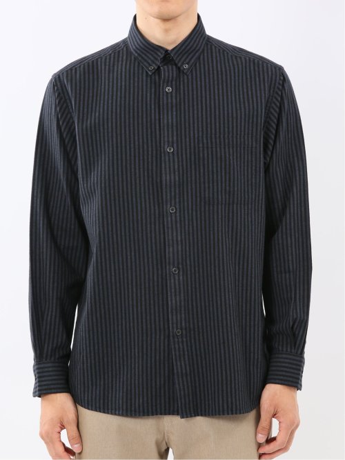 綿100% アムンゼンストライプ ボタンダウン長袖シャツ