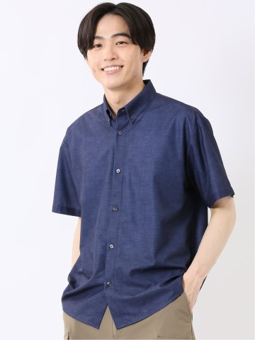 ストレッチ 吸水速乾 ノンアイロン トリコット ハケメ ボタンダウン 半袖 シャツ メンズ