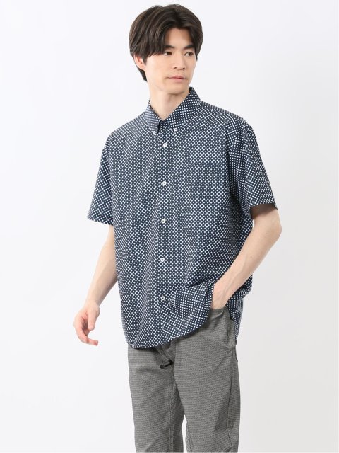 小紋プリント ボタンダウン半袖シャツ