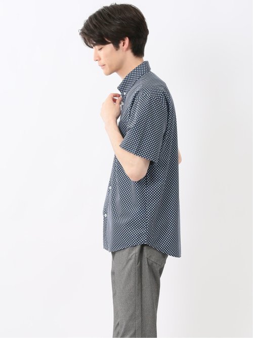 小紋プリント ボタンダウン半袖シャツ