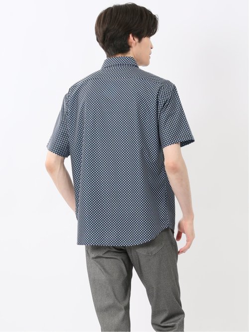小紋プリント ボタンダウン半袖シャツ