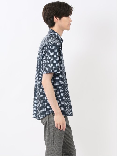 小紋プリント ボタンダウン半袖シャツ
