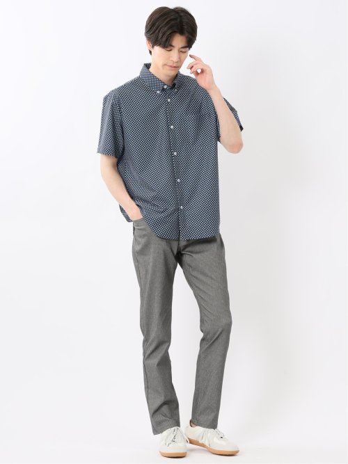 小紋プリント ボタンダウン半袖シャツ