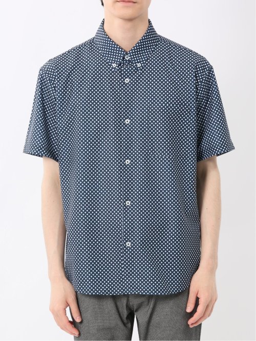小紋プリント ボタンダウン半袖シャツ