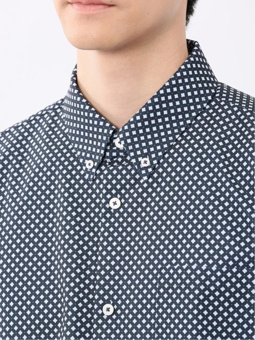 小紋プリント ボタンダウン半袖シャツ