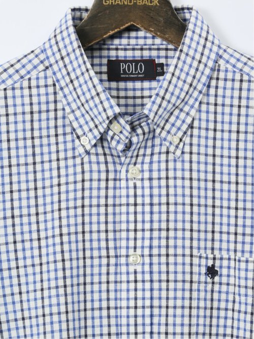 【大きいサイズ】ポロ・ビーシーエス/POLO BCS 綿麻チェック ボタンダウン長袖シャツ