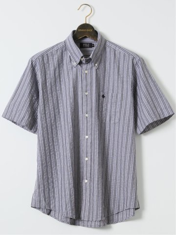 【大きいサイズ】ポロ・ビーシーエス/POLO BCS シアサッカー ストライプ ボタンダウン 半袖 シャツ