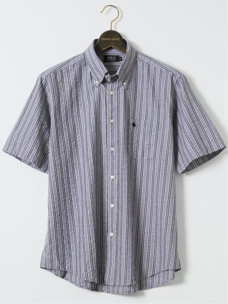 【大きいサイズ】ポロ・ビーシーエス/POLO BCS シアサッカー ストライプ ボタンダウン 半袖 シャツ