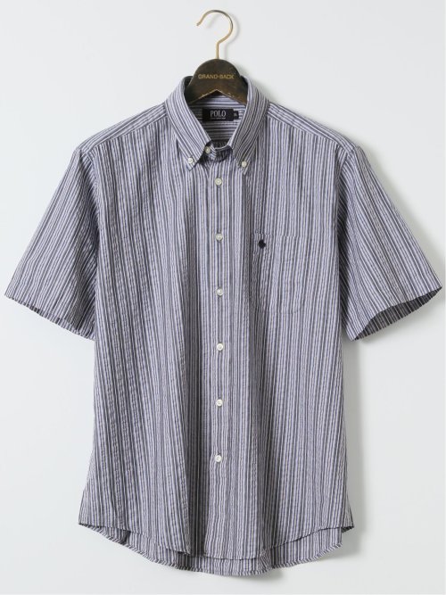 【大きいサイズ】ポロ・ビーシーエス/POLO BCS シアサッカー ストライプ ボタンダウン 半袖 シャツ