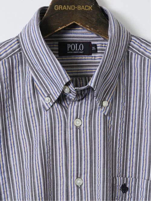 【大きいサイズ】ポロ・ビーシーエス/POLO BCS シアサッカー ストライプ ボタンダウン 半袖 シャツ