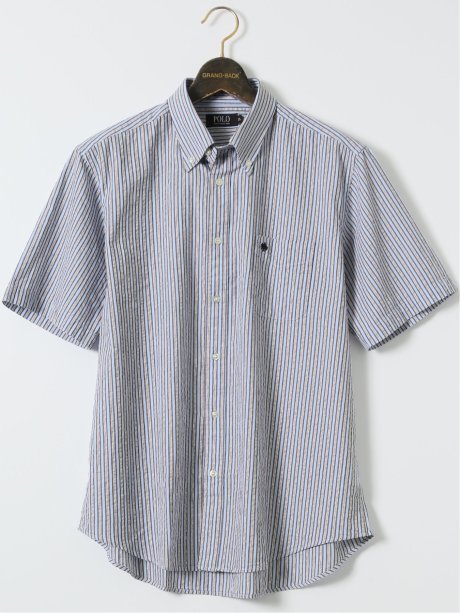 【大きいサイズ】ポロ・ビーシーエス/POLO BCS シアサッカー ストライプ ボタンダウン 半袖 シャツ