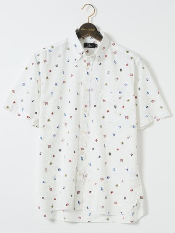 【大きいサイズ】ポロ・ビーシーエス/POLO BCS 綿 リップル プリント ボタンダウン 半袖 シャツ