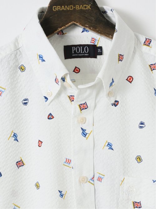 【大きいサイズ】ポロ・ビーシーエス/POLO BCS 綿 リップル プリント ボタンダウン 半袖 シャツ