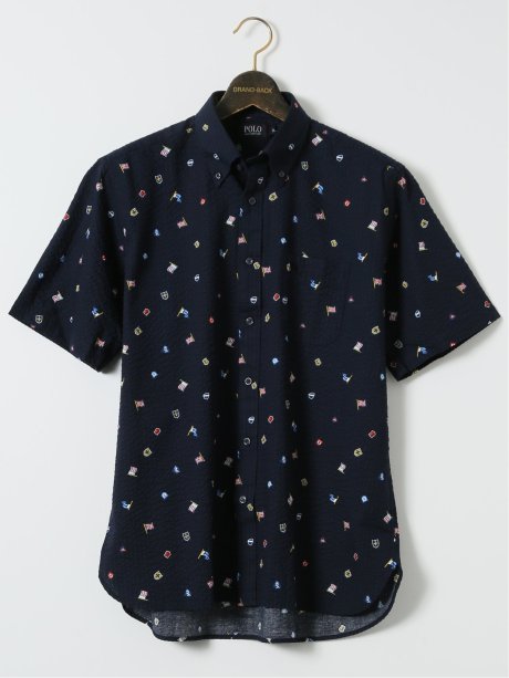 【大きいサイズ】ポロ・ビーシーエス/POLO BCS 綿 リップル プリント ボタンダウン 半袖 シャツ