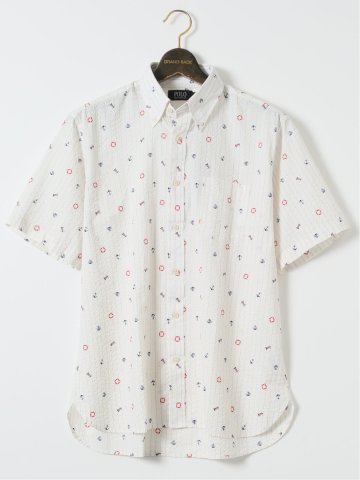 【大きいサイズ】ポロ・ビーシーエス/POLO BCS 綿 リップル プリント ボタンダウン 半袖 シャツ