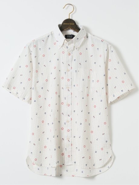 【大きいサイズ】ポロ・ビーシーエス/POLO BCS 綿 リップル プリント ボタンダウン 半袖 シャツ