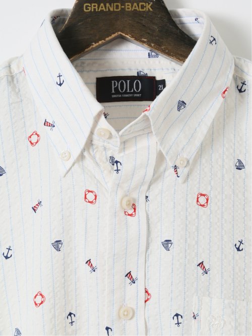 【大きいサイズ】ポロ・ビーシーエス/POLO BCS 綿 リップル プリント ボタンダウン 半袖 シャツ