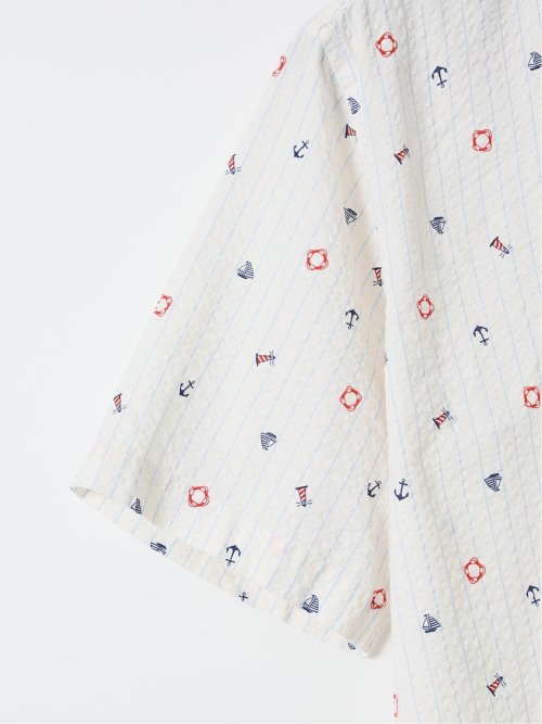 【大きいサイズ】ポロ・ビーシーエス/POLO BCS 綿 リップル プリント ボタンダウン 半袖 シャツ