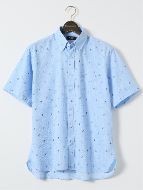 【大きいサイズ】ポロ・ビーシーエス/POLO BCS 綿 リップル プリント ボタンダウン 半袖 シャツ