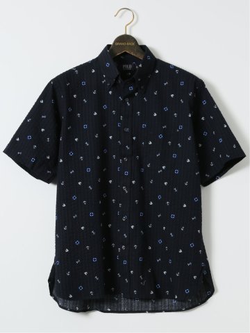 【大きいサイズ】ポロ・ビーシーエス/POLO BCS 綿 リップル プリント ボタンダウン 半袖 シャツ