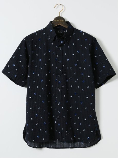 【大きいサイズ】ポロ・ビーシーエス/POLO BCS 綿 リップル プリント ボタンダウン 半袖 シャツ