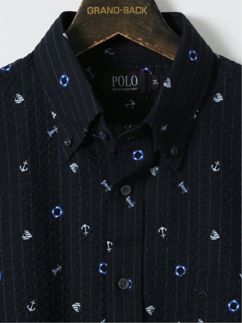 【大きいサイズ】ポロ・ビーシーエス/POLO BCS 綿 リップル プリント ボタンダウン 半袖 シャツ