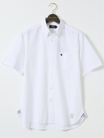 【大きいサイズ】ポロ・ビーシーエス/POLO BCS シアサッカー シャドーストライプ ボタンダウン 半袖 シャツ