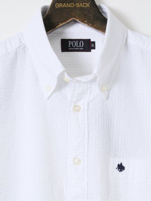 【大きいサイズ】ポロ・ビーシーエス/POLO BCS シアサッカー シャドーストライプ ボタンダウン 半袖 シャツ