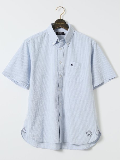 【大きいサイズ】ポロ・ビーシーエス/POLO BCS シアサッカー シャドーストライプ ボタンダウン 半袖 シャツ