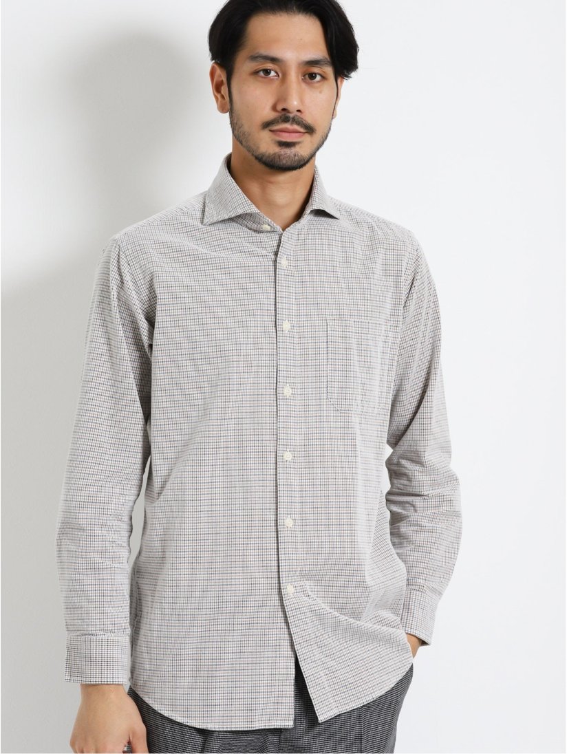 細コール チェック柄カッタウェイ長袖シャツ M 33ベージュ トップス Taka Q Online Shop タカキューオンラインショップ 公式通販