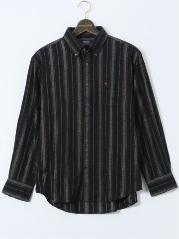 【大きいサイズ】ポロ・ビーシーエス/POLO BCS 綿ツイル 起毛ストライプ ボタンダウン長袖シャツ