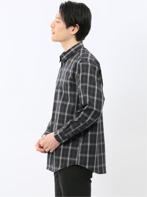 ストレッチ 綿チェック レギュラーカラー 長袖 シャツ