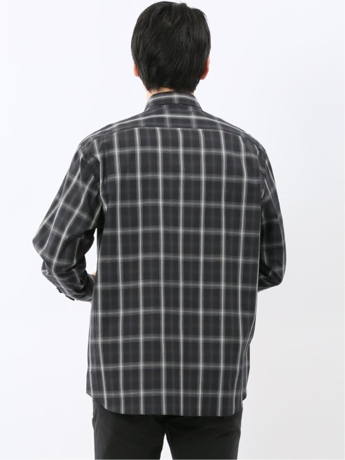 ストレッチ 綿チェック レギュラーカラー 長袖 シャツ